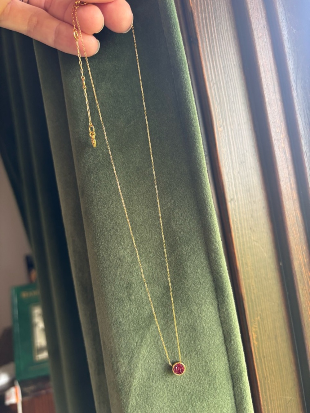 kate spade Gold Necklace with Ruby Red Glitter Pendant